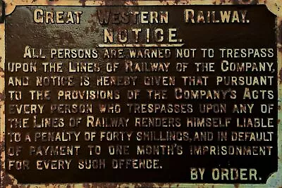 GWR Railway Trespass Warning Vintage Style Metal Sign NB - Printed NOT Embossed • £8.49