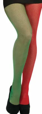 £3.49 • Buy Fishnet Elf Tights Red Green Ladies Adults Christmas Helper Fancy Dress