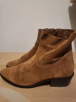 Mango Size Eu 39 Rich Brown Faux Suede Ankle Boots Block Heel Used • £15.99