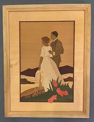 HUDSON RIVER INLAY By Nelson HILLTOP COUPLE Wooden Marquetry Picture 13 X 10 • $35