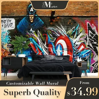 Super Heroes Graffiti 3D Wall Mural Bedroom Australia Wallpaper Murals • $34.99