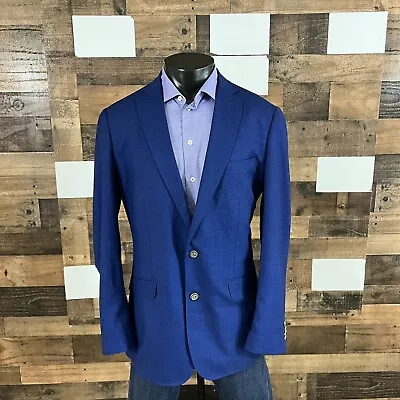 ZNT18 Modern Extra Slim Fit Hopsack Stretch Blazer Men 46L Poly Blend Royal Blue • $80.10