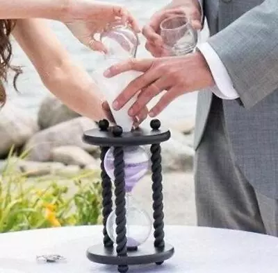 The Wedding Day In Black Unity Sand Ceremony Hourglass By Heirloom Hourglass • $139.99