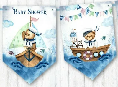 Cute Nautical Little Sailor Teddy Bear Baby Shower Bunting & Ribbon • £6.99