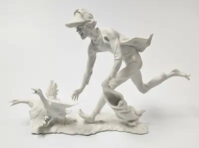 KAISER Bochmann W. Germany Bisque Porcelain 9  Man Chasing Geese Statue FIgurine • $95