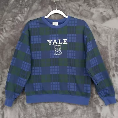 Yale University Womens Medium Blue Plaid Embroidered Crewneck Sweatshirt • $19.99