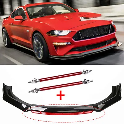 For Ford Mustang GT Front Bumper Lip Splitter Spoiler Glossy Black+Red • $69.99