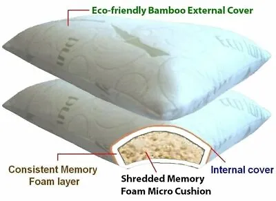 2 PACK STANDARD QUEEN Dual Zone Memory Foam Bed Pillow + Bamboo External Cover • $29.65