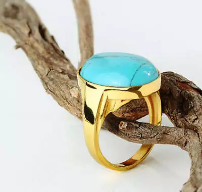 Blue Turquoise Men's Ring In 14k Yellow Gold Natural Stone Ring For Men • $585