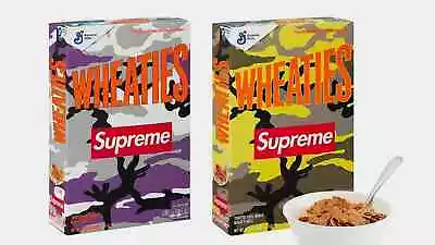 $29.99 • Buy NEW SEALED Supreme Wheaties Cereal Box S/S 2021 Yellow & Purple Camo SHIPS TODAY