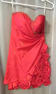 Terani Teen Holiday Party Pageant Prom Dress Hot Pink Rhinestones Rossettes Sz 4 • $125