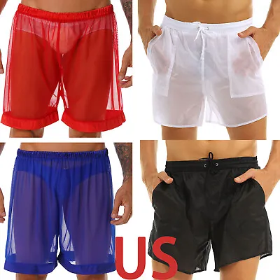 US Mens Shorts Lingerie See-through Mesh Loose Lounge Boxer Underwear Panties • $8.20