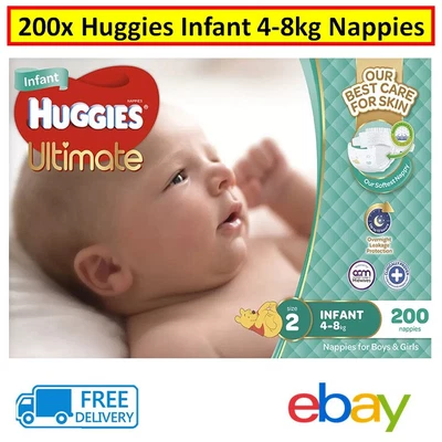 $82.45 • Buy Baby Infant Nappies 200 PACK Huggies Disposable Diaper 4-8 Kg Unisex Boys Girls