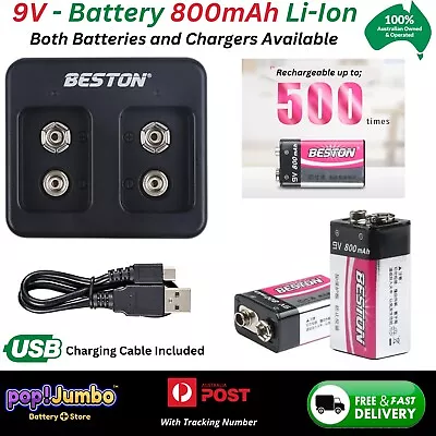 9V Rechargeable Batteries Li-ion 7200mWh Charger Optional 800mAh Battery • $31.95