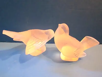Pair Of Lalique? Sparrows Satin Frosted Crystal Birds Figurines France Unsigned • £77.09
