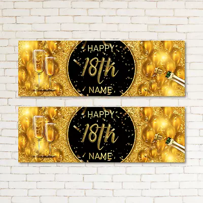 2 Personalised Gold Black Kid & Adult Birthday 18TH Banner Event Decor • £3.69