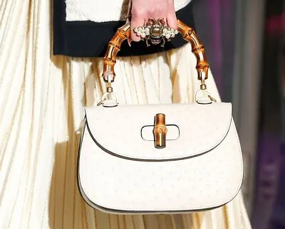 Gucci Vintage White Ostrich 1947 Bamboo Top Handle Hand Bag • $1500