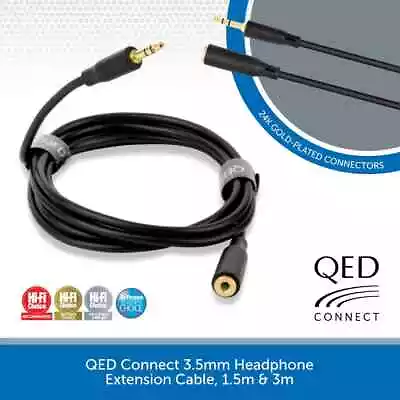 QED Connect 3.5mm Jack To 3.5mm Socket Headphone Extension Cable Lead 1.5m & 3m • £12.95