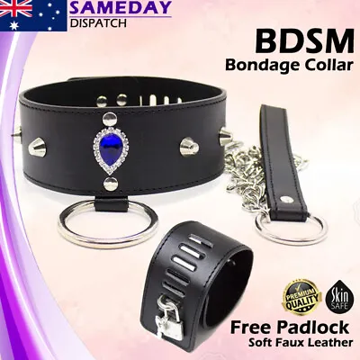 BDSM Daimond Bondage Collar Leash Metal Fetish Restraint Cosplay Adult Sex Toy • $23.95