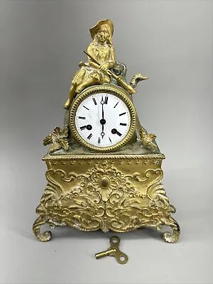 French Empire Mantel Clock Bronze Ormolu Case  Striking Bell Stamped Japy Freres • $349.59