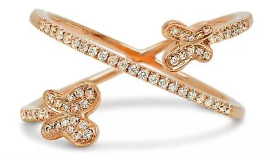 Estate .20ct Diamond 14kt Rose Gold 3d Double Butterfly Criss Cross Love Ring • $2019.60