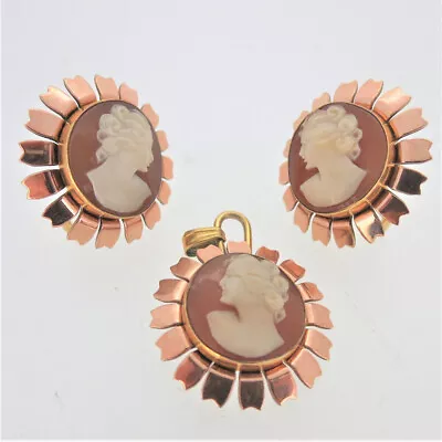 Van Dell 12K Gold Filled Cameo Pendant And Screw Back Earrings Set • $36.75