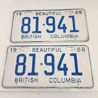 British Columbia License Plate Matching Pair 1968 Beautiful BC 81-941 Vtg Canada • $27.99