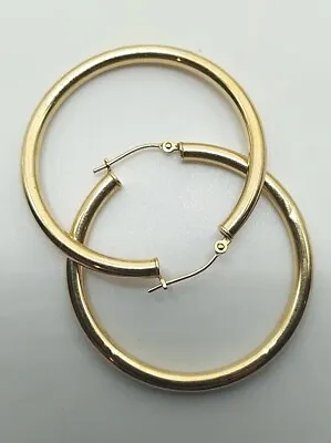 Estate Mazza Bartholomew MB 14k Yellow Gold Large Classic 1.5  Hoop Earrings • $185