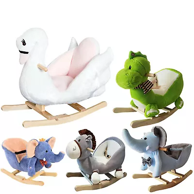 New Children Kids Wooden Rocking Animals Rocker Baby Ride On Toy Gift Seat Songs • £34.99