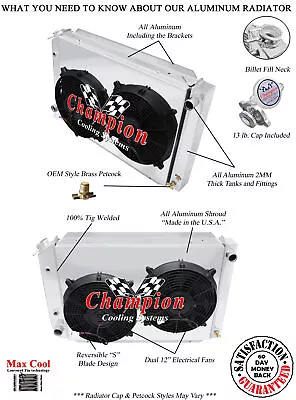 RN Champion 4 Row Radiator 12  Fans And Shroud For 1980 - 1988 Ford Thunderbird • $514.85