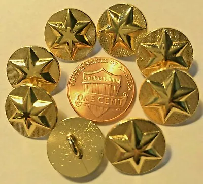 8 Shiny Polished Gold Tone Metal Shank Buttons Almost 5/8  15.2mm Star 9544 • $6.99