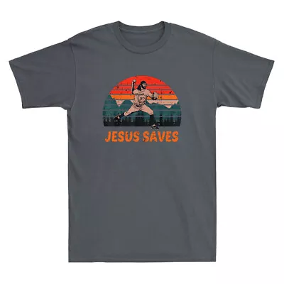 Jesus Saves Baseball Pitcher Vintage Retro 80s Funny Christian Men's T-Shirt Tee • $20.99