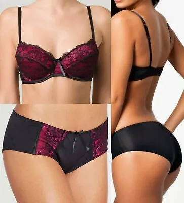 Marie Meili Bra & Hipster Set BLACK/DEEP FUSHIA - 34C & Small • £27.99