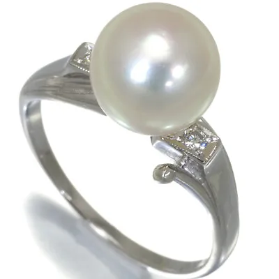 Auth MIKIMOTO Ring Akoya Pearl 9.0mm Diamond US6-6.25 900 Platinum • £441.01