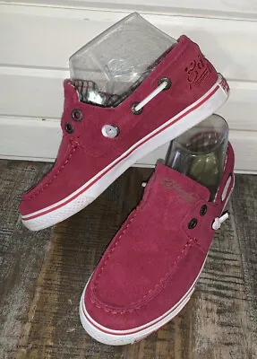 ED HARDY Sz 5 Burgundy Red NALO Suede Leather Boat Shoes Slip On Sneakers EUC • $12.99