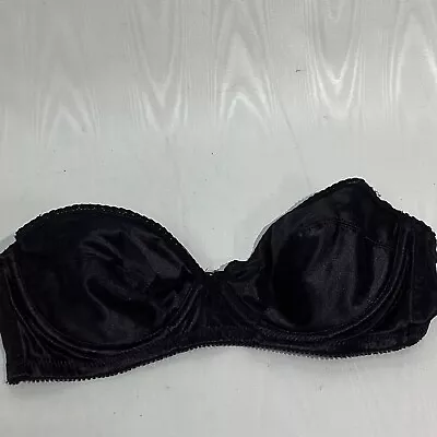 Lily Of France Vintage Strapless Bra 34B Black Underwire Shiny Satin • $16