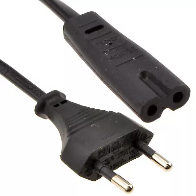 2 Pin Euro Plug To Figure Of Eight 8 C7 Plug Lead Mains Power TV Cable 6ft 1.8m • £3.50