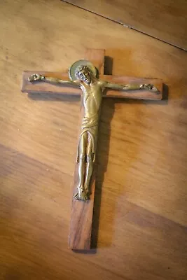 Antique - Crucifix Cross - Wood & Brass - Rare - Alter - Idol • £19.99