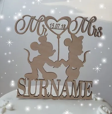 £9.89 • Buy Wooden Mickey And Minnie Mouse Wedding/ Anniversary Cake Topper Decorations