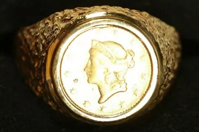 14K Men's Coin Ring. W/ Type 1 U.S. Gold Coin. 13.59grams Total Weight. Sz 12.5 • $1595