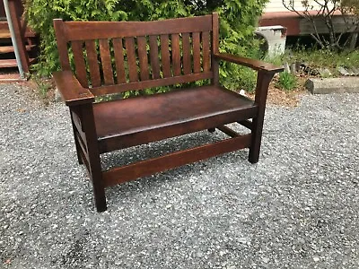 GUSTAV STICKLEY Settee With V Back And Original Leather Seat W7859 FREE SHIPPING • $4500