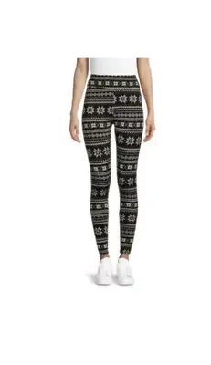 Time & Tru Womens Black ElasticWaist Fair Isle Leggings L (12-14)Waist 31.5  NEW • £12.23