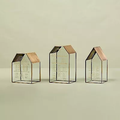 Decorative Glass & Brass Christmas Houses (Set Of 3) - Hearth & Hand With • $14.99