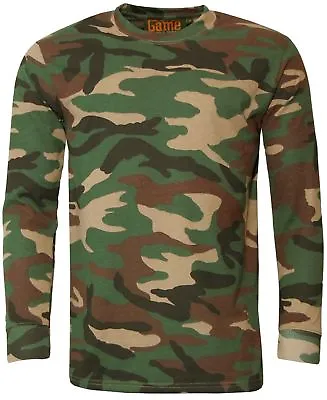 Mens Game Woodland Camouflage Long Sleeve Crew Neck T Shirt | Top • £12.95