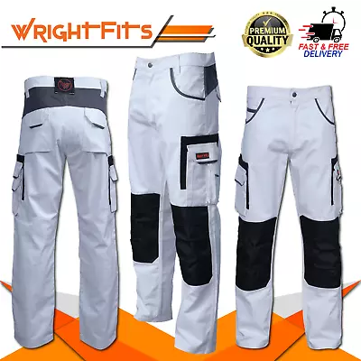 Mens Painters Decorators White Work Trousers With Cargo & Knee Pad Pockets Pants • $27.34