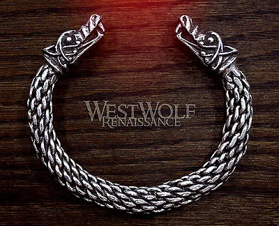 Large Silver Viking Wolf Head Bracelet/Torc --- Norse/Medieval/Pewter/Jewelry • $49.95