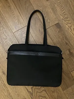 Laura Ashley Black Fabric & Leather Double Handle Briefcase Messenger Laptop Bag • £16