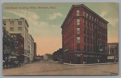 6th Street Looking West Meridian MS Lauderdale County Mississippi Postcard C1915 • $11.99