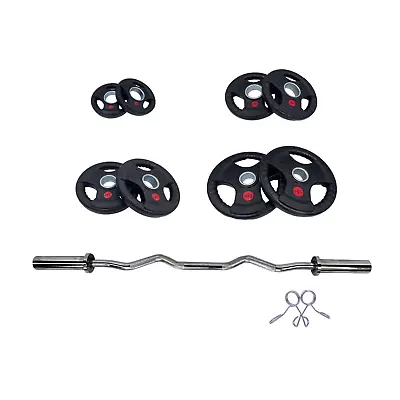 37.5kg Tri Grip Rubber Weight Plate Set With 1.2m EZ Curl Bar • $348