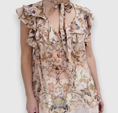 Zimmermann Painted Hearts Silk Ruffle Top Size 1 • $100